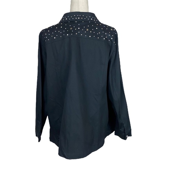 NEW Quacker Factory black jean jacket size 2X bling sequins stars rhinestones - Picture 3 of 8